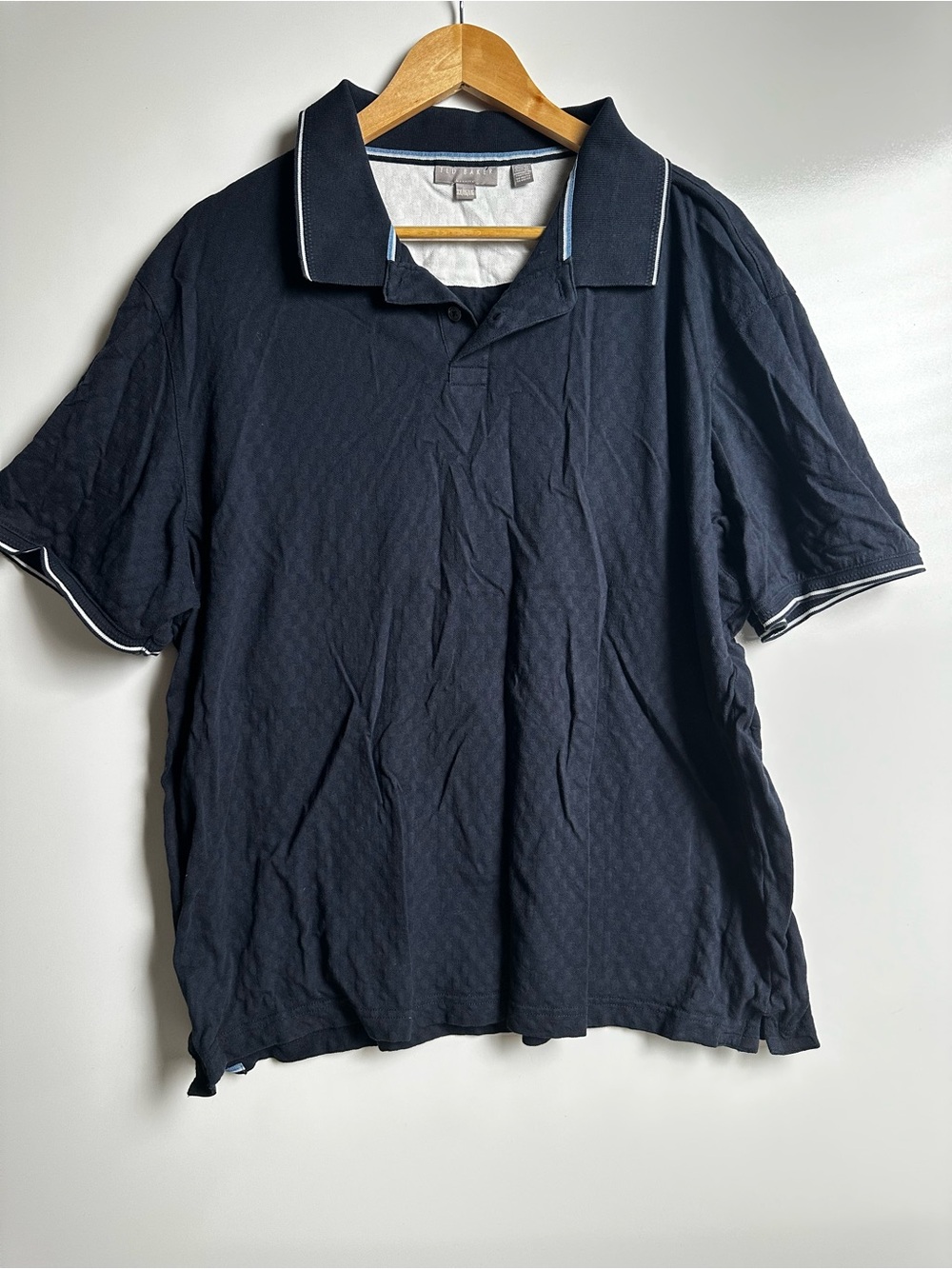Ted Baker Men's Geometric Knit Polo Shirt XXL Navy Blue Short Sleeve